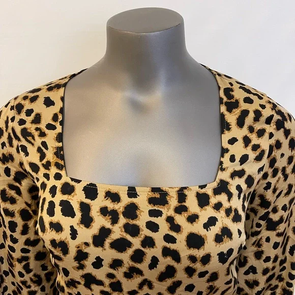 Express Dress Women’s S Leopard Print Mini Ruffled Wrap Long Sleeve Short Office - Picture 7 of 12